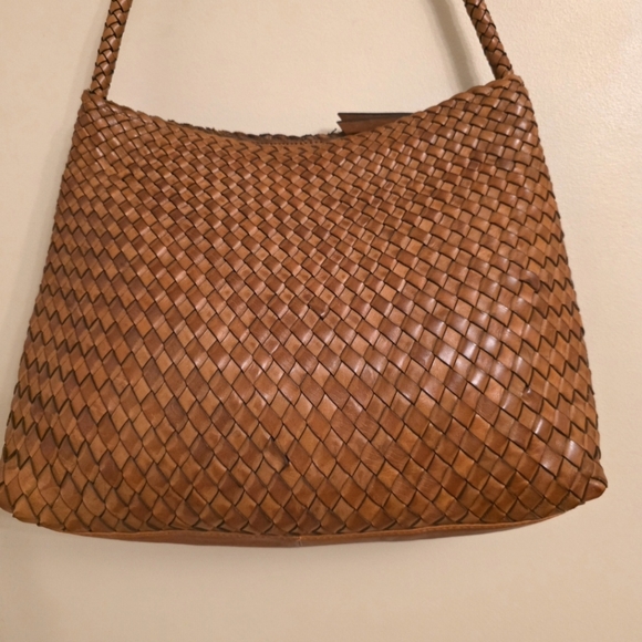 Aspen Woven Shoulder Bag Leather Basket Weave Handbag Women’s Brown Cognac *EUC* - Picture 4 of 13